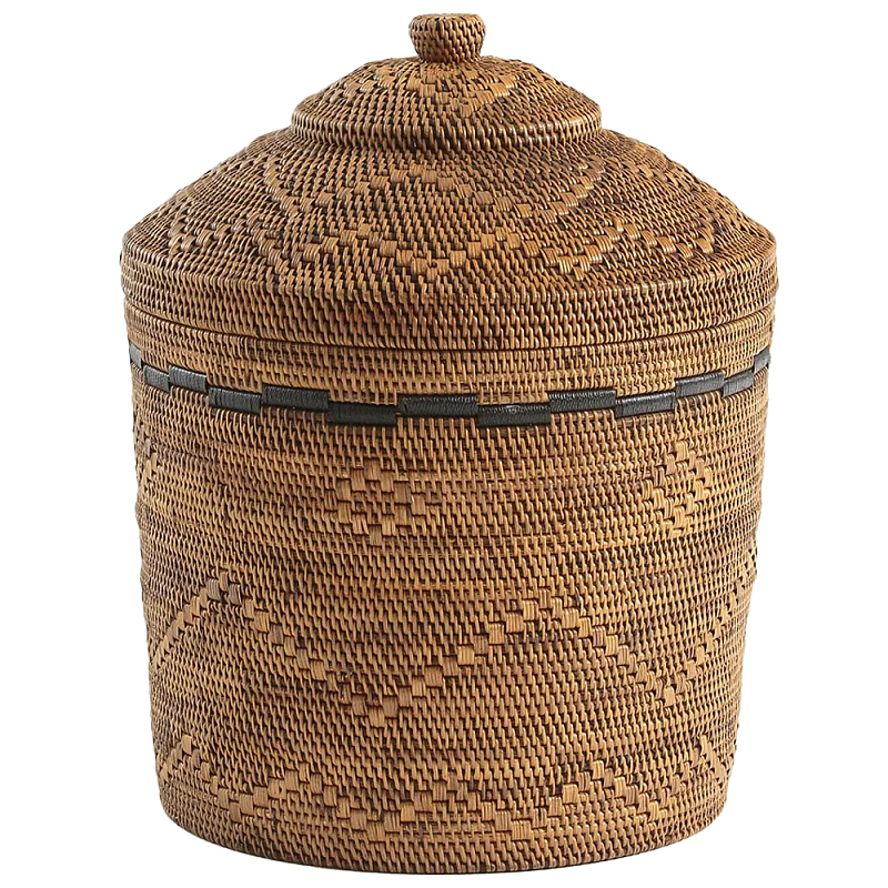 Корзина с крышкой из плетеного ротанга Jumaane Wicker Basket Коричневый Корзина с крышкой из плетеного ротанга Jumaane Wicker Basket Коричневый в Твери | Loft Concept
