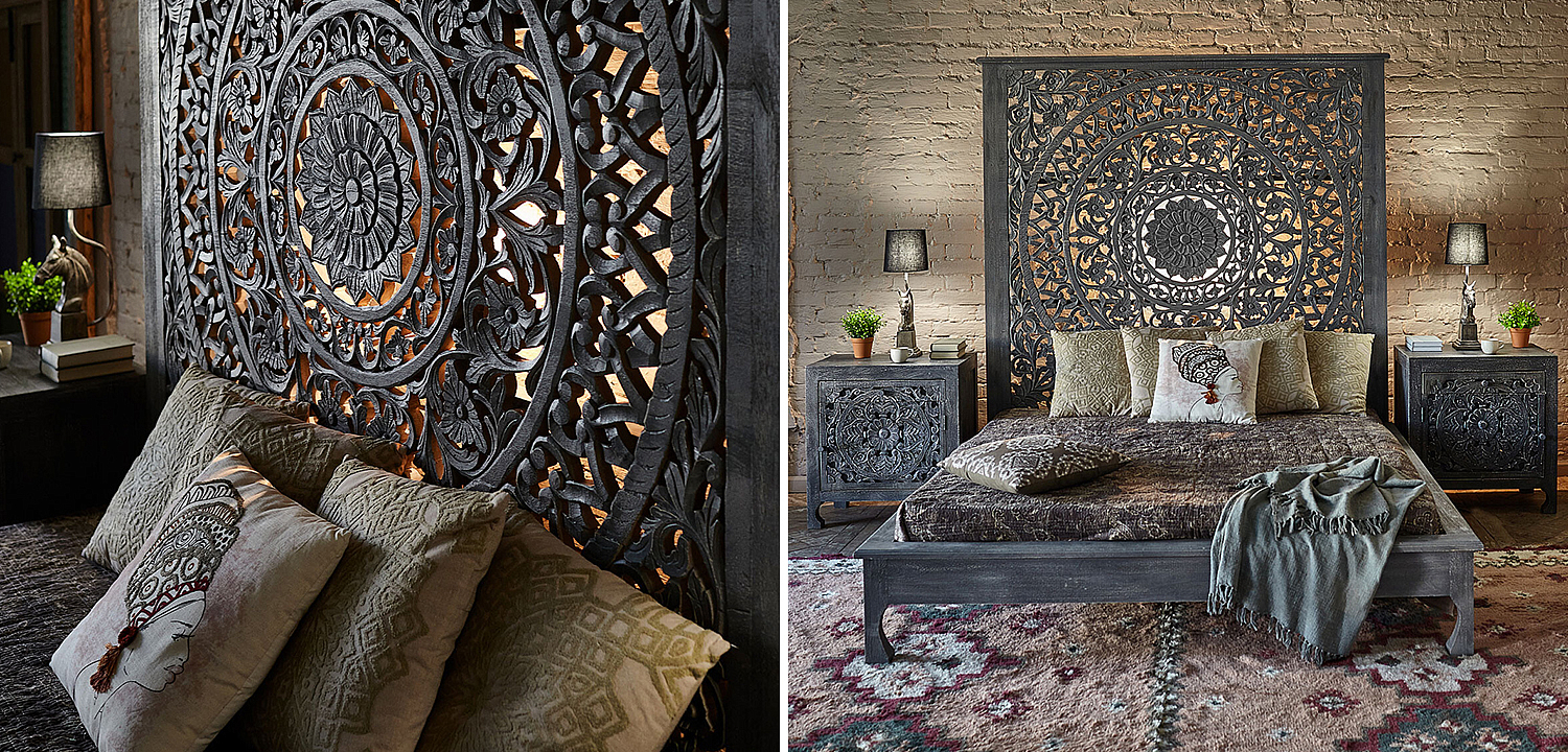 Кровать Indian Antique White Furniture Sarita Bed серый Кровать Indian Antique White Furniture Sarita Bed серый - Loft-Concept в Твери