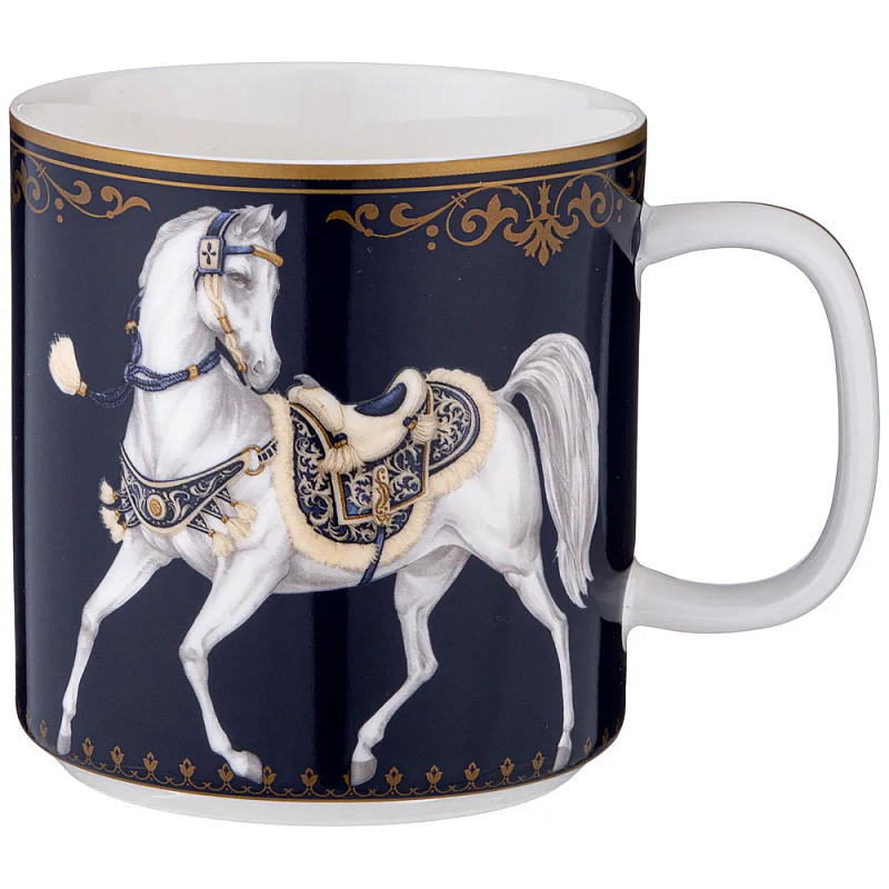 Кружка из фарфора синяя с изображением лошадей 400 мл Porcelain Horse Set Белый Синий Золотой Кружка из фарфора синяя с изображением лошадей 400 мл Porcelain Horse Set Белый Синий Золотой в Твери | Loft Concept