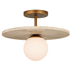 Потолочный светильник из травертина с плафоном из белого матового стекла Marble Glow варинант исполнения - 2 | Loft Concept в Твери