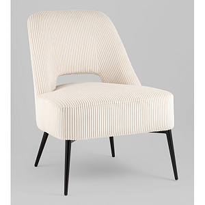 Кресло лаунж Бостон велюр рельефный молочный на черных ножках