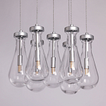 Люстра с 7-ю прозрачными плафонами из стекла в форме капли на круглом потолочном основании цвета хром Lucid Rain  варинант исполнения - 4 | Loft Concept в Твери