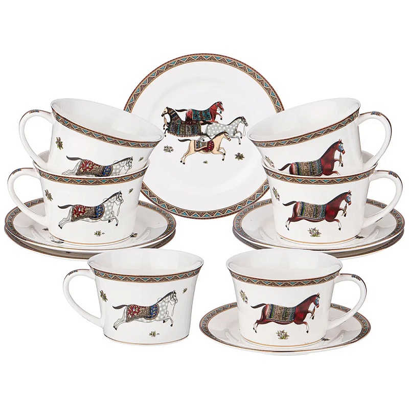 Чайный набор из фарфора с изображением лошадей Porcelain Horse Set Белый Мульти Чайный набор из фарфора с изображением лошадей Porcelain Horse Set Белый Мульти в Твери | Loft Concept