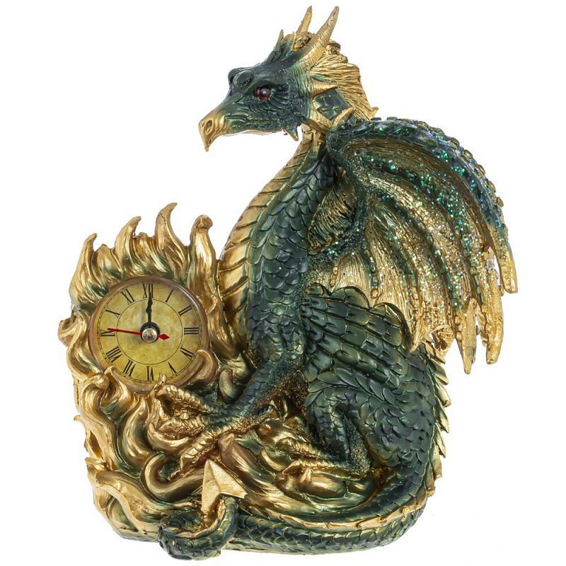 Часы в виде дракона Green Gold Dragon Clock Золотой Зеленый в Твери | Loft Concept 