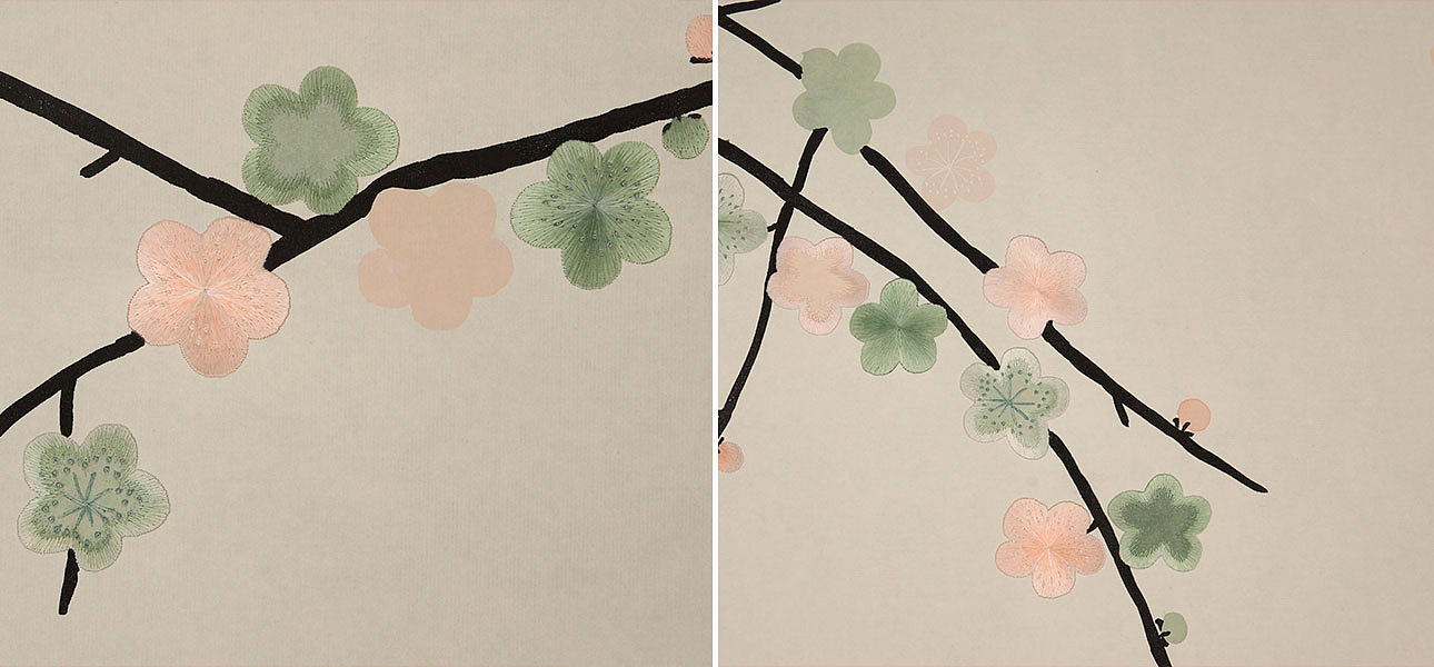Обои ручная роспись Plum Blossom Special Colourway on Bleached White dyed silk Обои ручная роспись Plum Blossom Special Colourway on Bleached White dyed silk - Loft-Concept в Твери