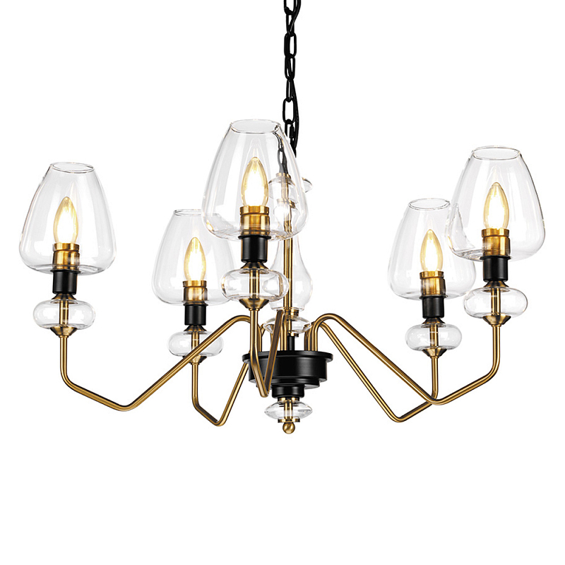  Люстра с 5-ю стеклянными плафонами в форме бокалов и угловыми кронштейнами Elstead Lighting Черный Прозрачное Стекло Латунь в Твери | Loft Concept 
