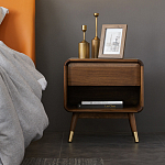 Прикроватная деревянная тумба с ящиком и нишей для хранения Moon Walnut Furniture варинант исполнения - 1 | Loft Concept в Твери