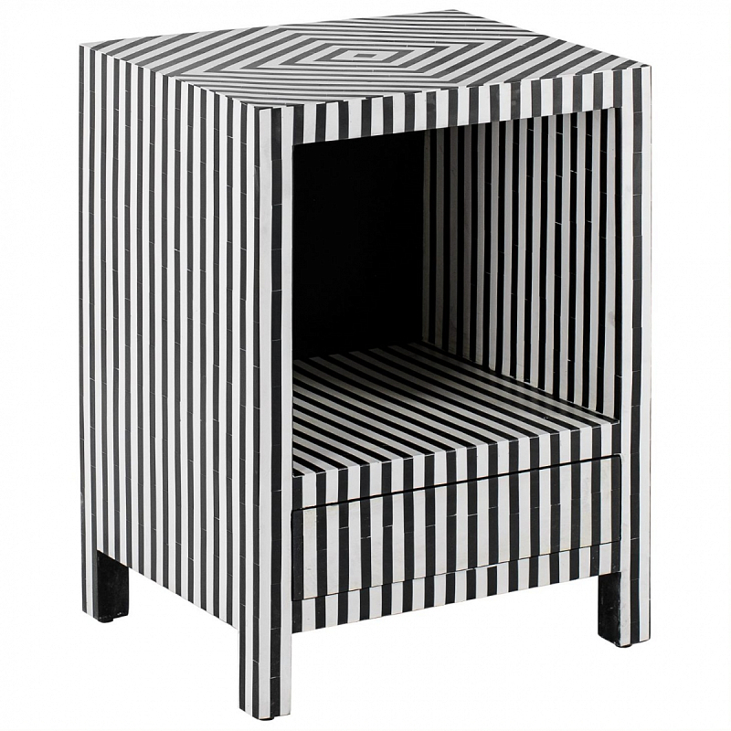 Тумбочка Black&white large storage Indian Bone Inlay nightstand Черно-белый Тумбочка Black&white large storage Indian Bone Inlay nightstand Черно-белый в Твери | Loft Concept
