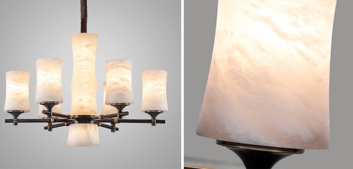 Дизайнерская люстра 6 плафонов из натурального мрамора Marble Shades Chandelier Дизайнерская люстра 6 плафонов из натурального мрамора Marble Shades Chandelier - Loft-Concept в Твери