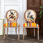 Стул бежевый в разноцветную полоску из натурального бука с изображением птиц и цветов Blooming Red Blue Birds Colorful Stripes Chair варинант исполнения - 4 | Loft Concept в Твери