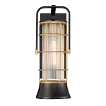 Настенный фонарь цилиндрической формы с рифленым стеклом в золотом каркасе на черном прямоугольном основании Eurofase варинант исполнения - 2 | Loft Concept в Твери