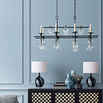 Люстра линейная черная с круглыми прозрачными подвесками  Horizontal Rectangular Chandelier варинант исполнения - 2 | Loft Concept в Твери