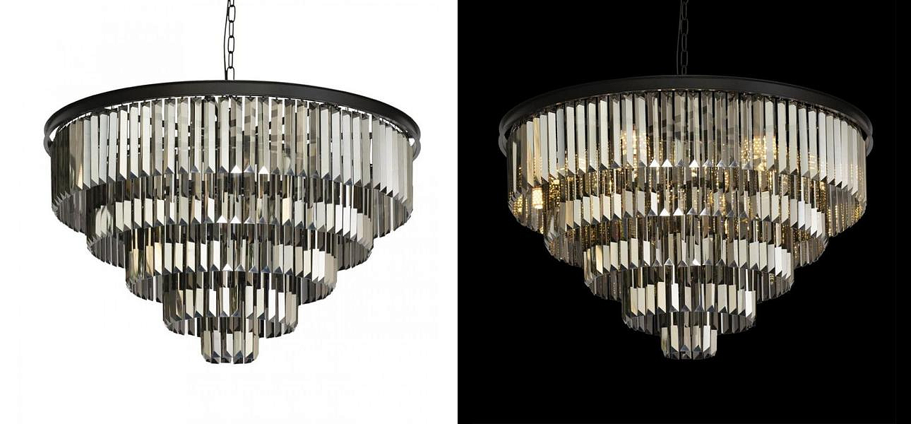 Круглая Люстра RH 1920s Odeon Black iron Five Layers Серое Стекло диаметр 80 см Круглая Люстра RH 1920s Odeon Black iron Five Layers Серое Стекло диаметр 80 см - Loft-Concept в Твери