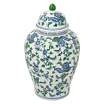 Ваза с крышкой и зелено-голубым цветочным узором на белом фоне Blue & White Ornament варинант исполнения - 1 | Loft Concept в Твери