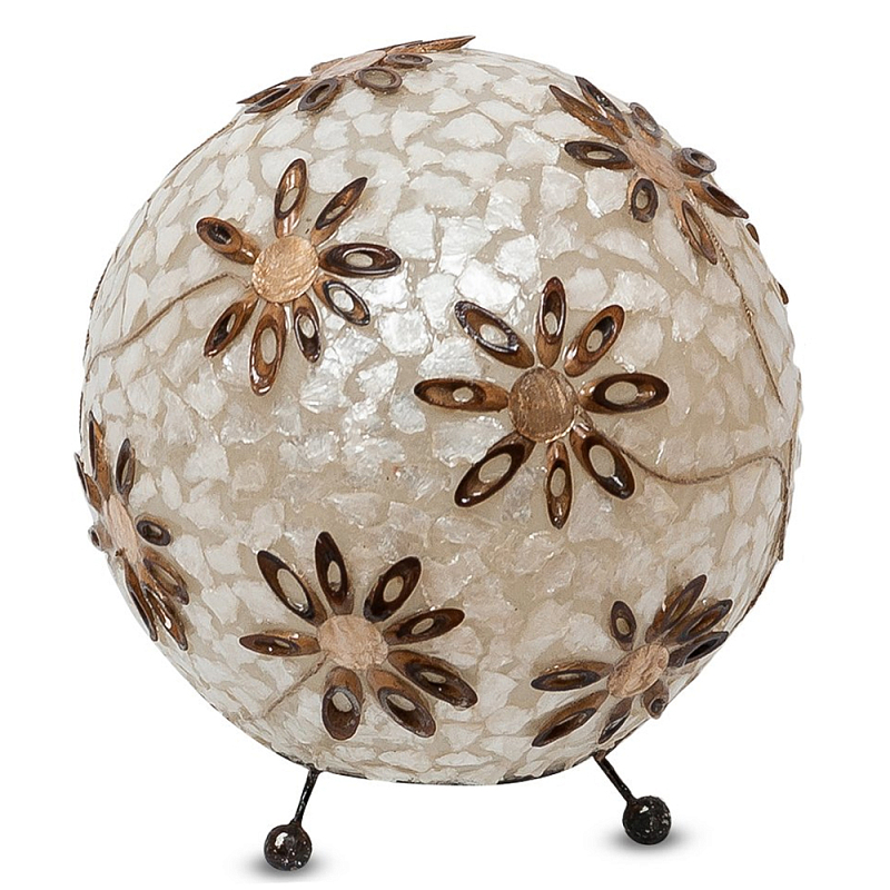 Настольная лампа из перламутра на металлическом каркасе Indonesian Ball Коричневый Черный матовый Перламутровый Настольная лампа из перламутра на металлическом каркасе Indonesian Ball Коричневый Черный матовый Перламутровый в Твери | Loft Concept
