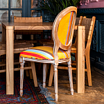 Стул бежевый в разноцветную полоску из натурального бука с изображением птиц и цветов Blooming Birds Colorful Stripes Chair варинант исполнения - 4 | Loft Concept в Твери