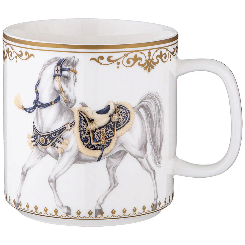 Кружка из фарфора белая с изображением лошади 400 мл Porcelain Horse Set Белый Синий Золотой Кружка из фарфора белая с изображением лошади 400 мл Porcelain Horse Set Белый Синий Золотой в Твери | Loft Concept