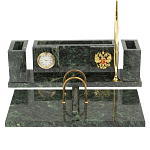 Настольный письменный набор из змеевика с подставкой под календарь и часами Successful Leader варинант исполнения - 1 | Loft Concept в Твери