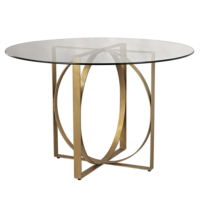 Стол обеденный круглый с основанием из 2-х пересекающихся колец Modern Geometric Silhouette Золотой Прозрачный Стол обеденный круглый с основанием из 2-х пересекающихся колец Modern Geometric Silhouette Золотой Прозрачный в Твери | Loft Concept