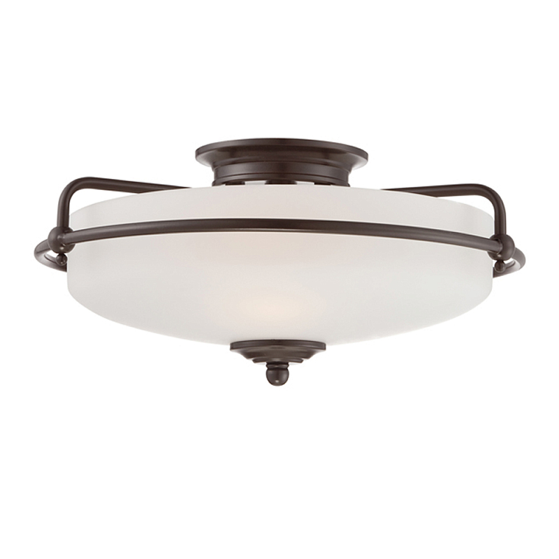 Потолочный светильник со стеклянным плафоном на изогнутых кронштейнах Quoizel  Бронза Белый Хром Латунь Прозрачное Стекло в Твери | Loft Concept 