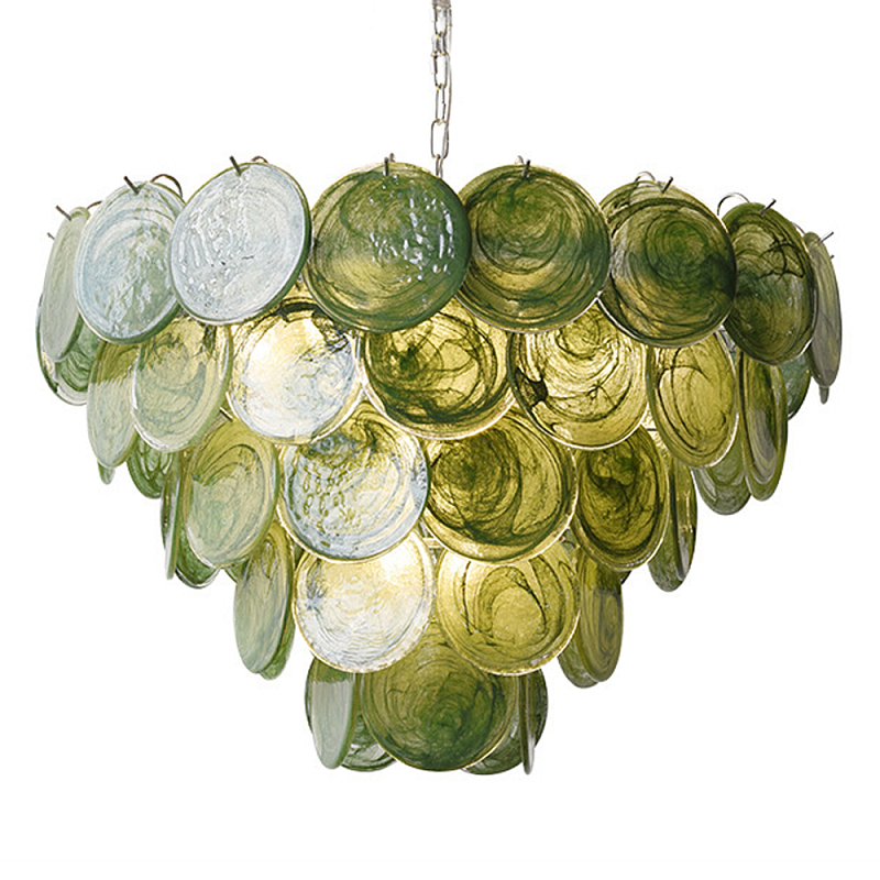 Люстра из зеленых стеклянных дисков с перламутровым эффектом Green Glowing Glaze Зеленый Серебряный в Твери | Loft Concept 