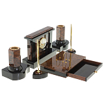 Настольный письменный набор с часами из природного камня обсидиана Royal Stone варинант исполнения - 3 | Loft Concept в Твери