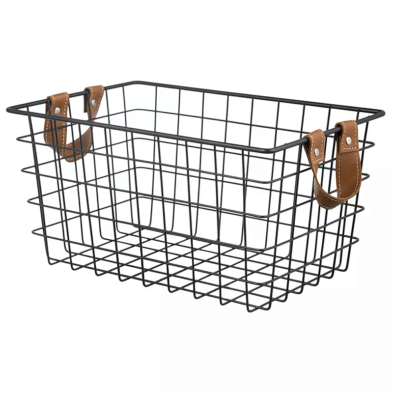 Корзина для хранения железная с ручками Iron Basket черная Черный Корзина для хранения железная с ручками Iron Basket черная Черный в Твери | Loft Concept