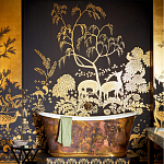 Обои ручная роспись в стиле Арт-деко Rateau Original colourway on Deep Rich Gold gilded paper варинант исполнения - 1 | Loft Concept в Твери