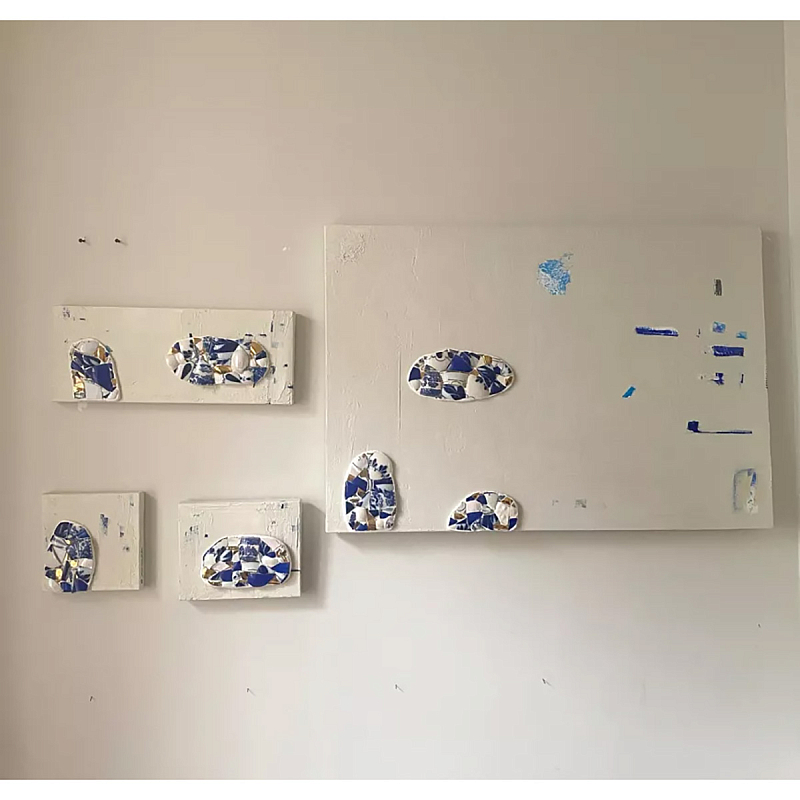 Панно «Fragments» Белый Золотой Синий Голубой Панно «Fragments» Белый Золотой Синий Голубой в Твери | Loft Concept