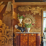 Обои ручная роспись в стиле Арт-деко Deco Dawn Bas Relief on Deep Rich Gold gilded paper варинант исполнения - 2 | Loft Concept в Твери