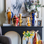 Ваза с крышкой и мазками синего и золого цвета на белом фоне Chinoiserie Ceramics варинант исполнения - 6 | Loft Concept в Твери