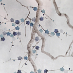 Обои ручная роспись Plum Blossom Inky Hokusai on Sterling Silver gilded silk варинант исполнения - 2 | Loft Concept в Твери