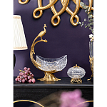 Чаша из прозрачного стекла на бронзовой подставке в виде павлина с рельефным хвостом Eden Garden варинант исполнения - 3 | Loft Concept в Твери