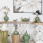 Кувшин зеленого цвета из фарфора с бронзовой крышкой и изогнутой ручкой Eden Garden porcelain and bronze варинант исполнения - 3 | Loft Concept в Твери