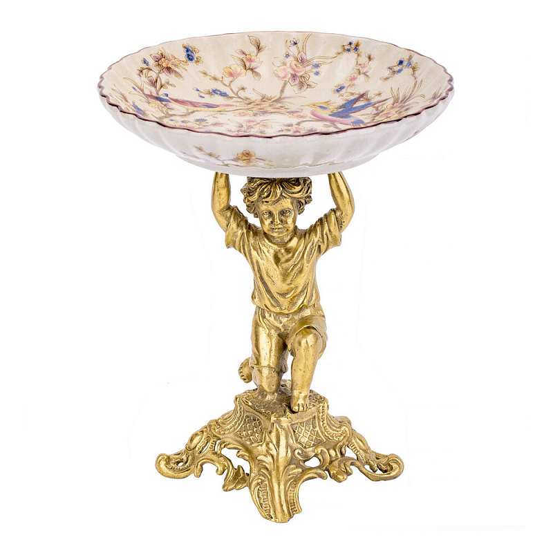 Чаша с цветочным орнаментом на ножке в виде бронзового ангела Eden Garden Мульти Бронза в Твери | Loft Concept 