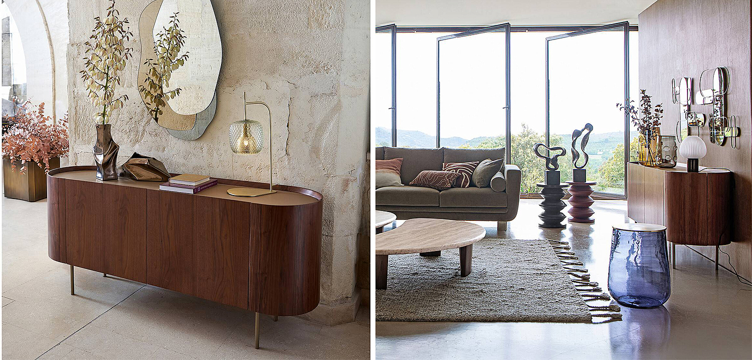 Комод округлой формы Walnut and Leather массив ореха и столешница из натуральной кожи Комод округлой формы Walnut and Leather массив ореха и столешница из натуральной кожи - Loft-Concept в Твери