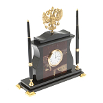 Часы настольные с Гербом России и 2-мя шариковыми ручками в комплекте Stone Clock варинант исполнения - 6 | Loft Concept в Твери