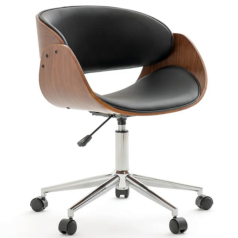 Вращающееся офисное кресло на колёсах Delwyn Chair Коричневый Черный Хром Вращающееся офисное кресло на колёсах Delwyn Chair Коричневый Черный Хром в Твери | Loft Concept