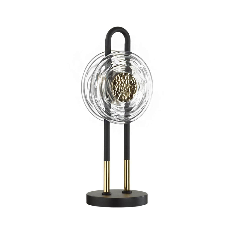 Настольная лампа черного цвета с круглым прозрачным стеклянным плафоном Virelia  Черный Прозрачное Стекло Золотой в Твери | Loft Concept 