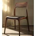 Стул деревянный с мягким сиденьем из черной натуральной кожи Moon Walnut Furniture варинант исполнения - 11 | Loft Concept в Твери