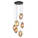Люстра каскадная с 6-ю стеклянными круглыми плафонами янтарного цвета Savio Glass Disc Light варинант исполнения - 1 | Loft Concept в Твери