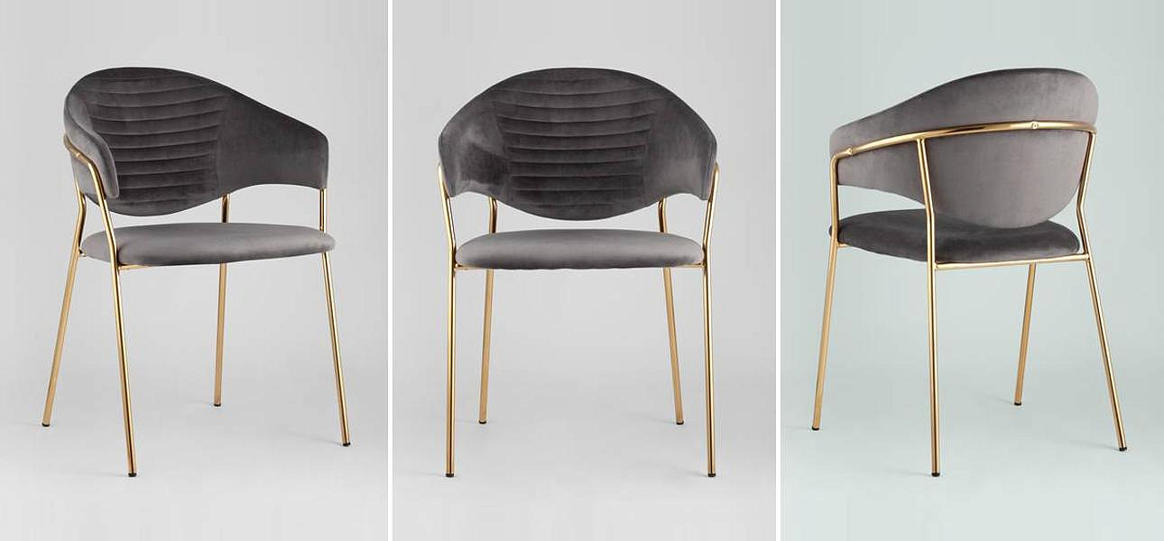 Стул Alexis Chair Серый Велюр Золотые ножки Стул Alexis Chair Серый Велюр Золотые ножки - Loft-Concept в Твери
