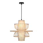Подвесной светильник фигурный из деревянных прутьев с плафоном из натуральной ткани Light Inside the Cell варинант исполнения - 1 | Loft Concept в Твери