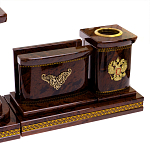 Настольный письменный набор с часами и визитницами из природного камня обсидиана Royal Present варинант исполнения - 3 | Loft Concept в Твери