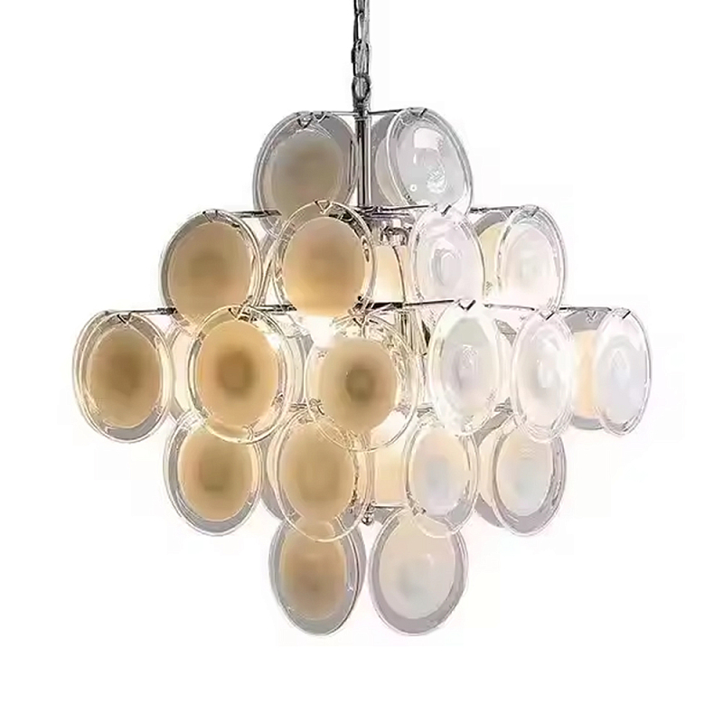 Люстра  с каскадом из круглых декоративных элементов  White Clear Glass Chandelier Белый Хром Прозрачный в Твери | Loft Concept 