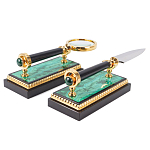 Настольный письменный набор из малахита и долерита с декором в виде герба России Leader Organizer варинант исполнения - 5 | Loft Concept в Твери