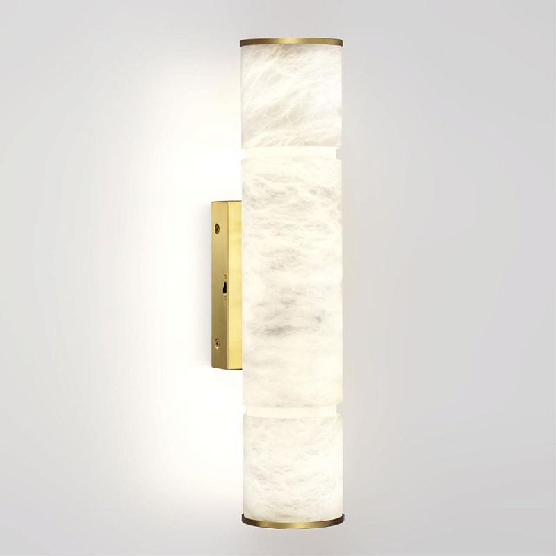 Бра с цилиндрическим плафоном из белого алебастра на прямоугольном основании Латунь Cryptocrystalline Stone Латунь Белый в Твери | Loft Concept 