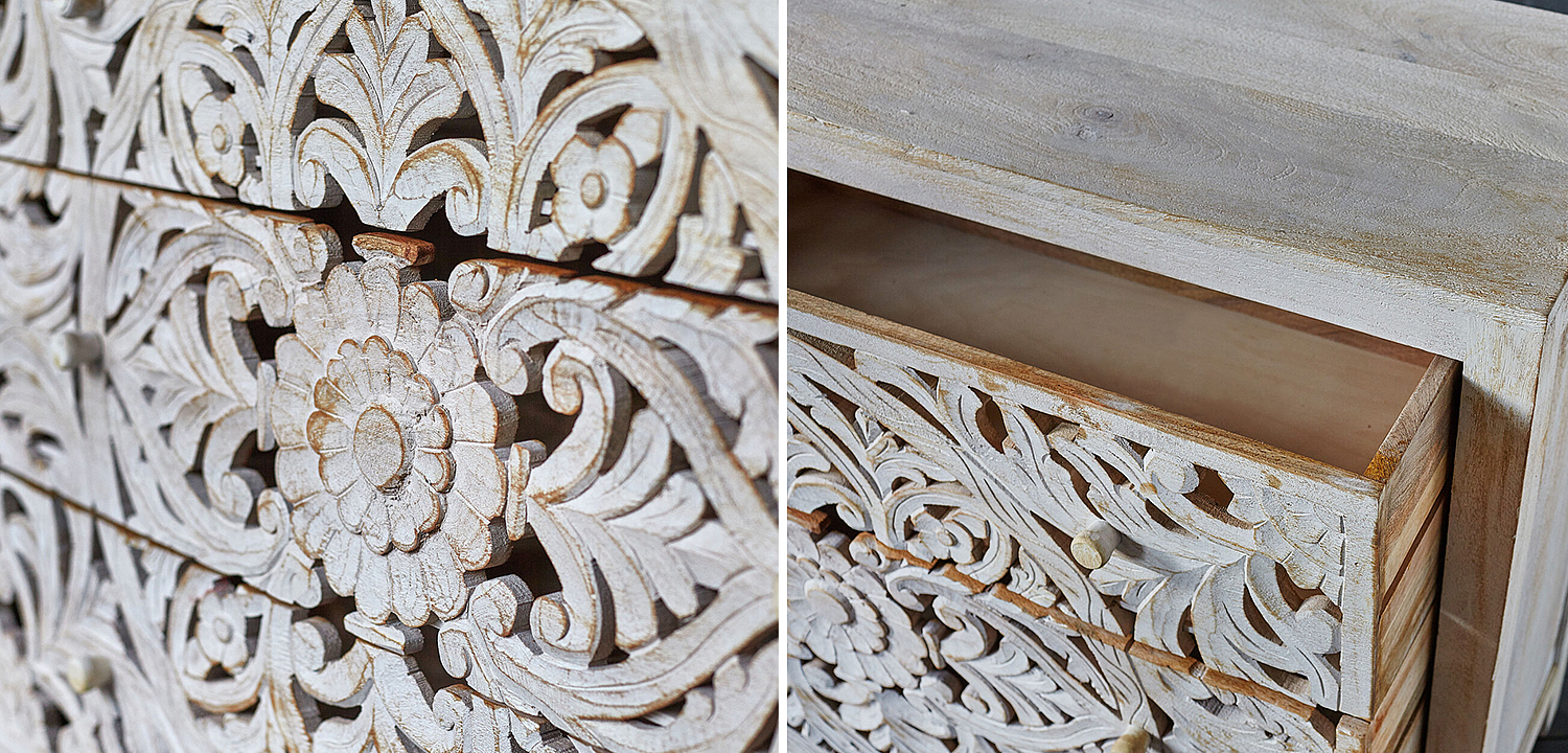 Комод Indian Antique White Furniture Chest of Drawers Kailash белый Комод Indian Antique White Furniture Chest of Drawers Kailash белый - Loft-Concept в Твери