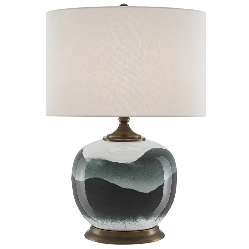 Настольная лампа с волнистым принтом Green Wavy Lamp Зеленый Белый Латунь Античная полированная в Твери | Loft Concept 