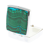 Таблетница карманная квадратная с 2-мя отделениями с зеркалом и накладкой из натуральных камней Малахит Хризоколла Silver Stone Pillboxes варинант исполнения - 2 | Loft Concept в Твери